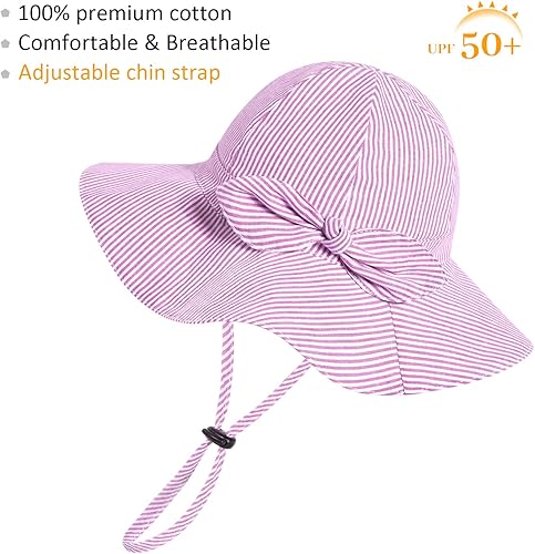 Miniatura 7 de Sombrero de sol para bebé niña con UPF 50+ sombrero de playa ajustable para exteriores con ala ancha