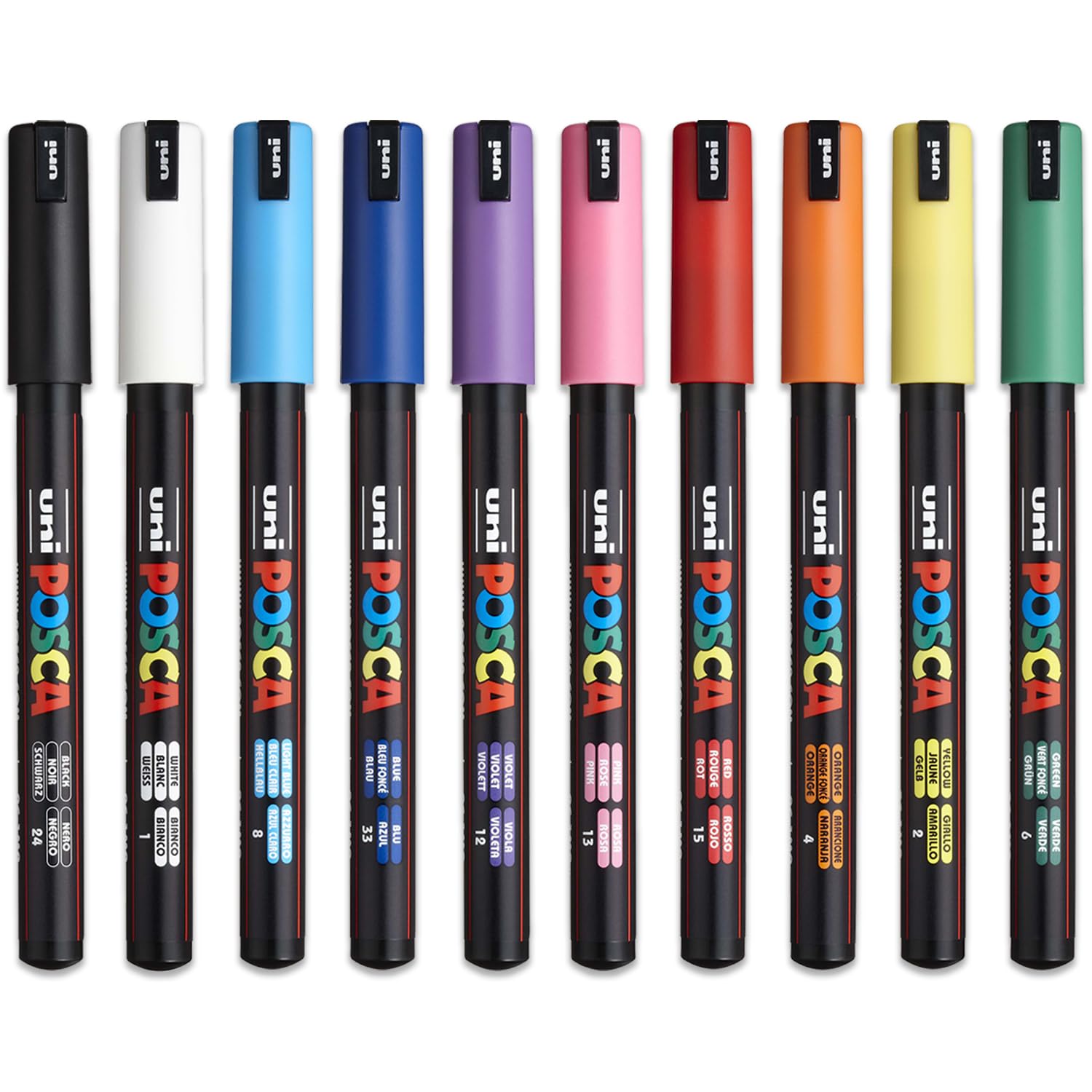 Posca Pennarello indelebile a base d'acqua, uso su varie superfici, PC-1MR, 0,7 mm, ultra fine, set da 10