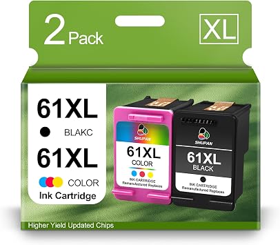 61XL Ink Cartridge Black and Color Combo Pack Replacement for HP 61XL 61 Use with HP Envy 4500 4508 5535 DeskJet 1000 1012 1512 Officejet 2620 2624 eAIO Series Printer 1 Black+1 Color