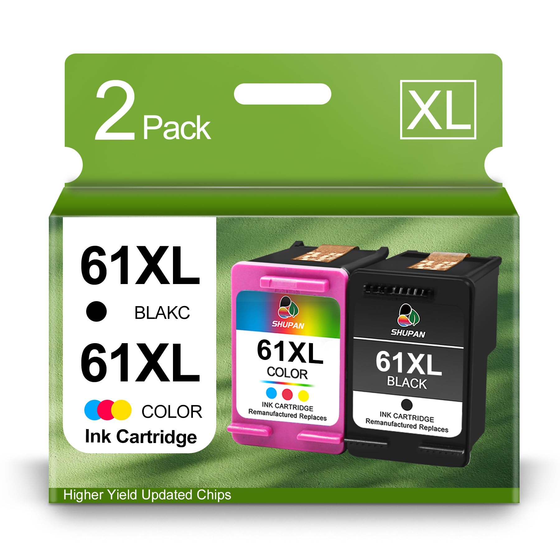 61XL Ink Cartridge Black and Color Combo Pack Replacement for HP 61XL 61 Use with HP Envy 4500 4508 5535 DeskJet 1000 1012 1512 Officejet 2620 2624 eAIO Series Printer (1 Black+1 Color)