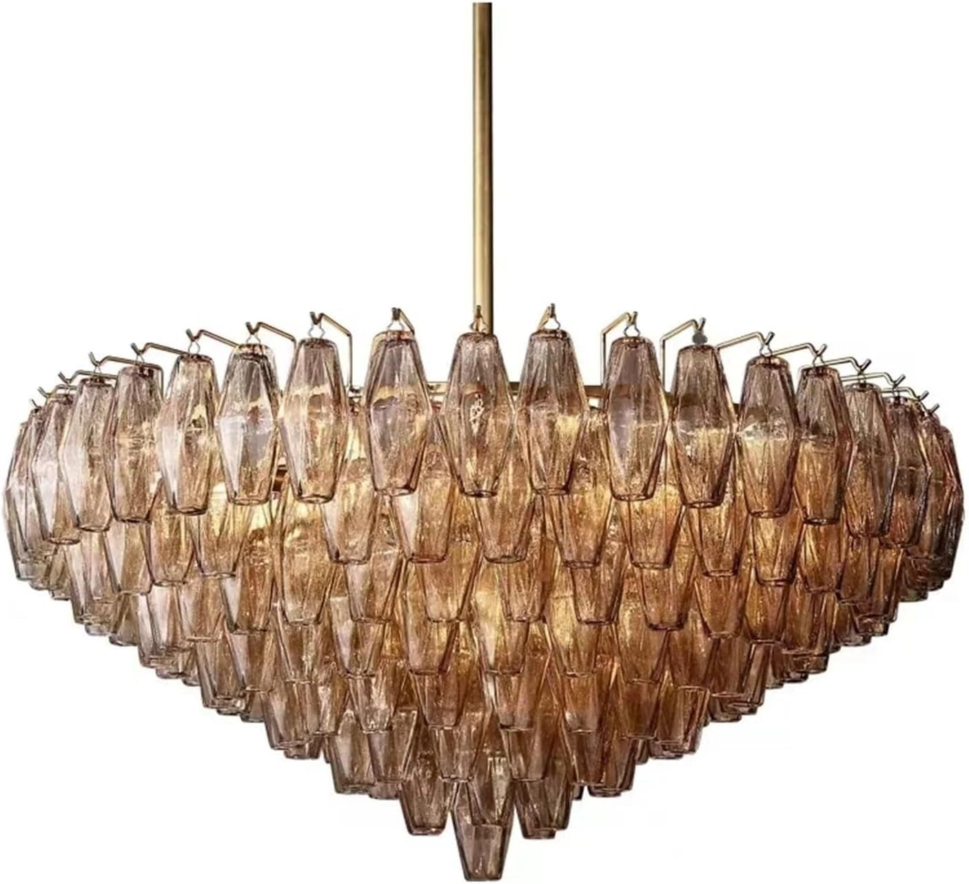 Nowoczesny żyrandol miedziany – luksusowa lampa sufitowa ze szkła i metalu ze zdalnym ściemnianiem, lampa wisząca LED do salonu