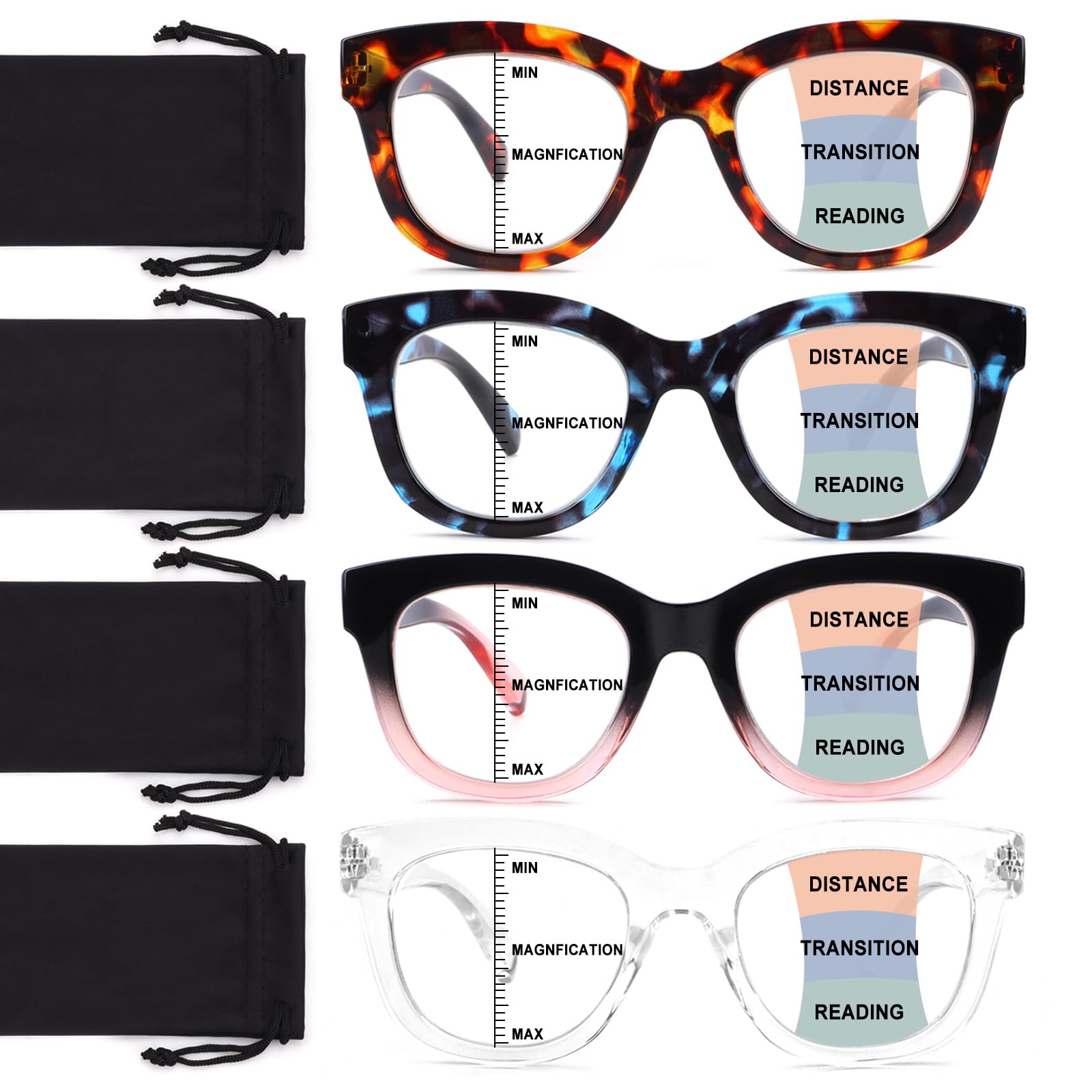 CHOFILORD Progressive Multifocus Reading Glasses for Women Men Blue Light Blocking Computer No Line Multifocal Readers