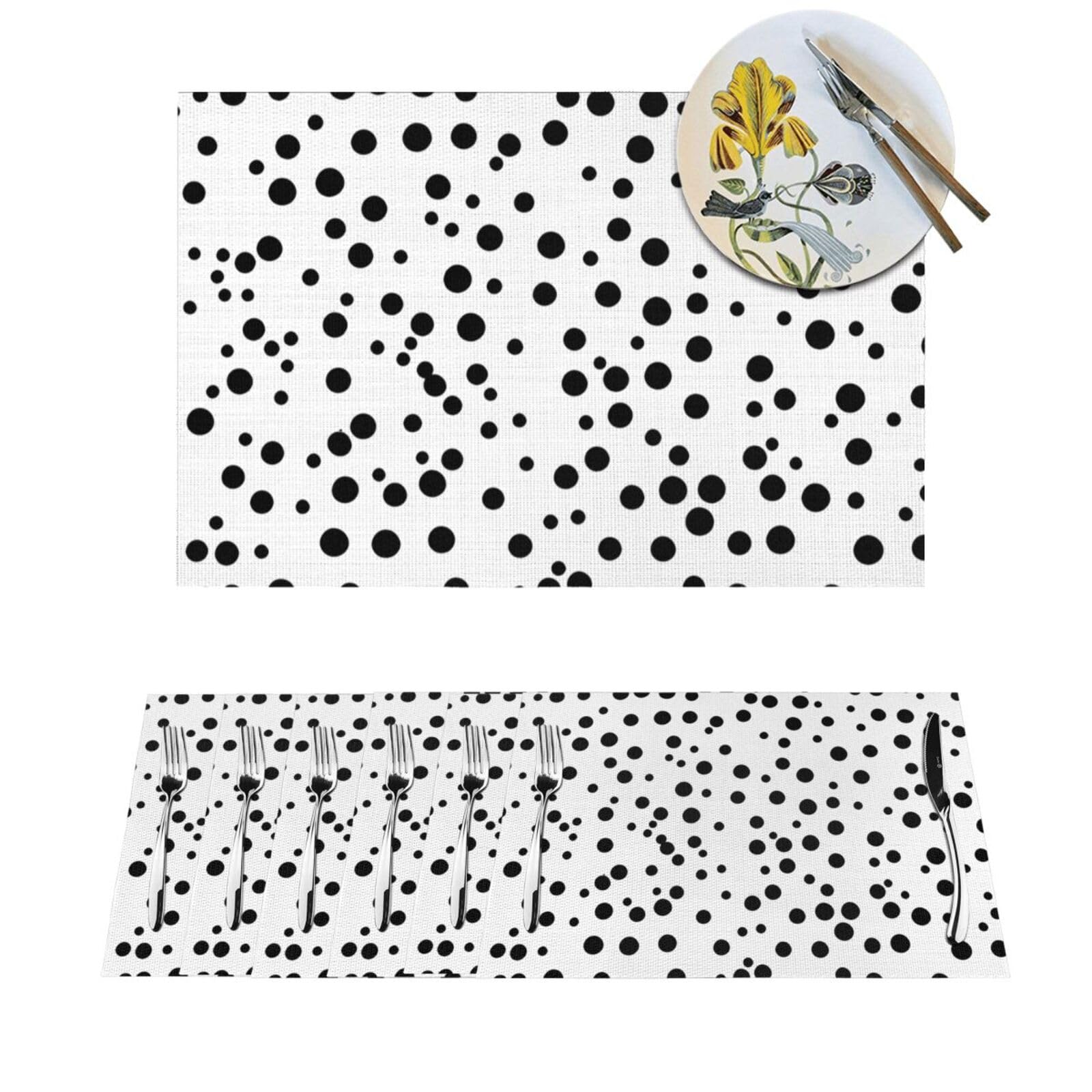 Sets de table tissés en PVC pour intérieur et extérieur - Style pois noir et blanc pour repas