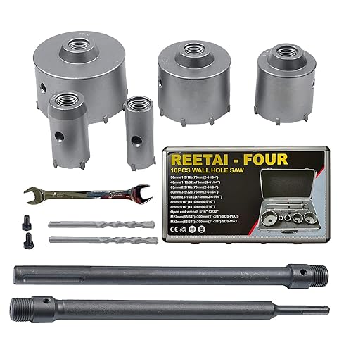 10 piezas SDS Plus Kit de sierra de agujero de hormigón, cortador de agujeros de pared de carburo de tungsteno, juegos de brocas de piedra de