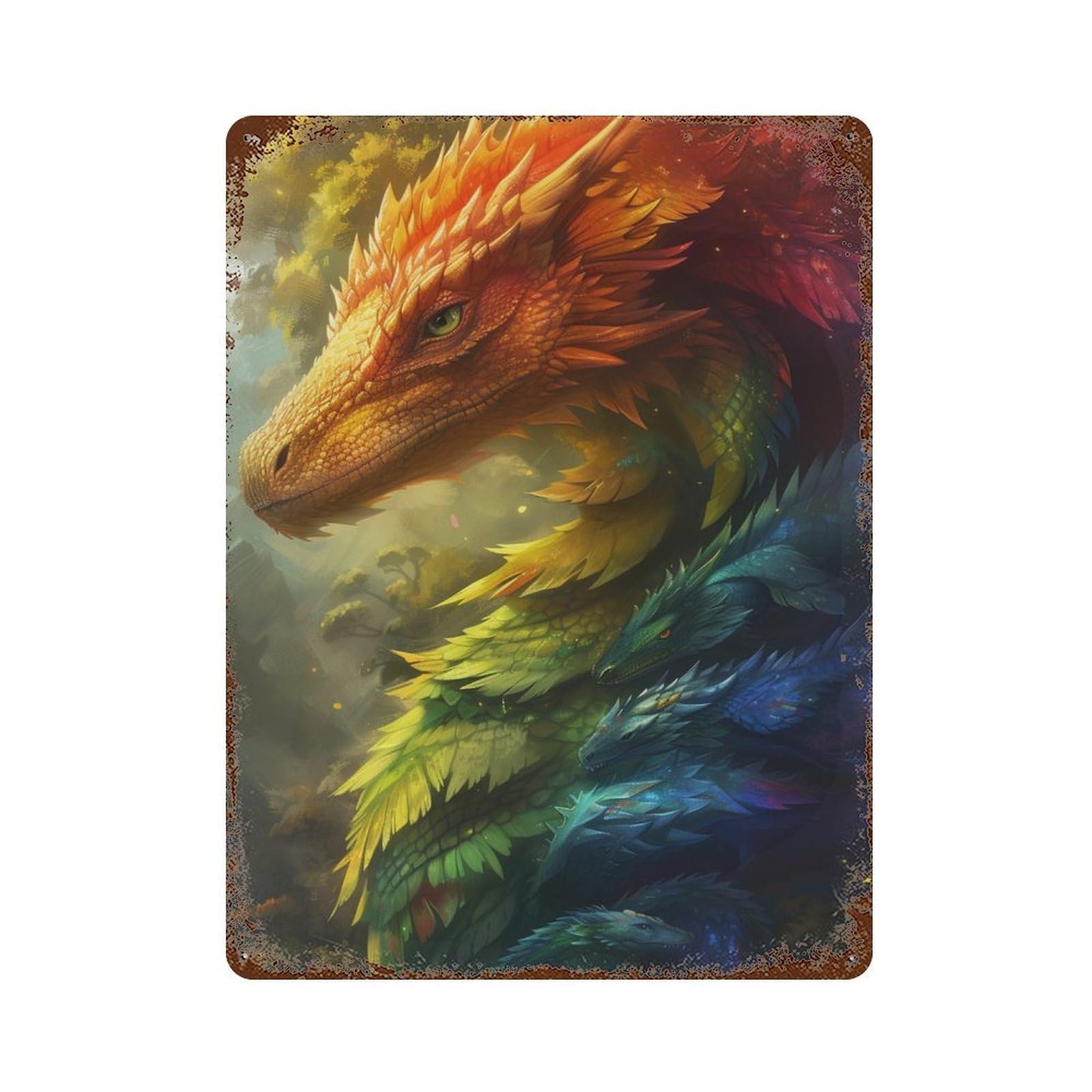 Dragon Fantasy Artwork -13 Retro Metal Sign 15.7"x11.8", Old School Wall Decor for Garage, Bar And Workshop Decor