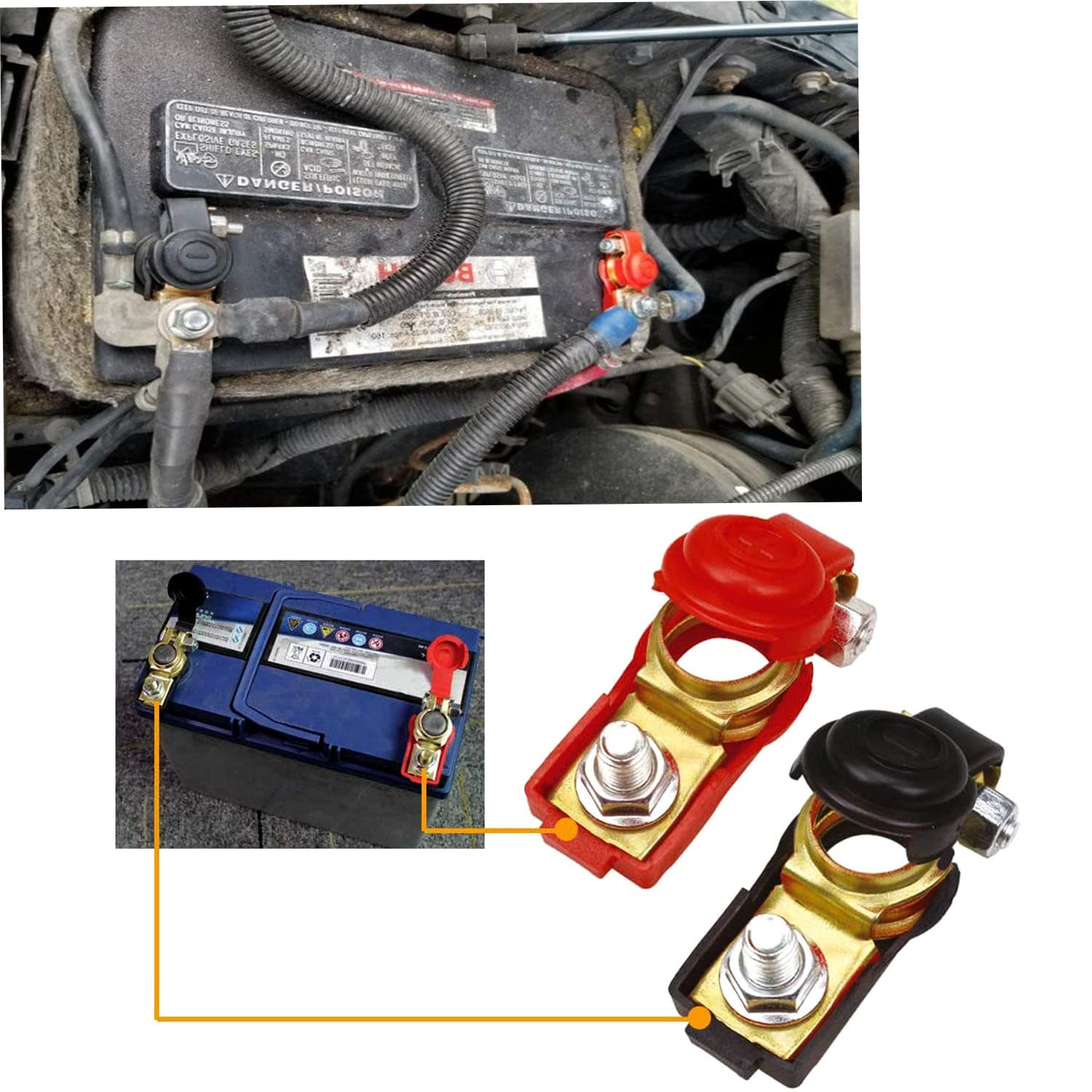 RUNCCI-YUN 4 Pezzi 12V/24V Terminali di Batteria Connettori di Batteria Positivo e Negativo 12V Battery Terminal Morsetti per Auto Camion Barca+2Pezzi Rondelle