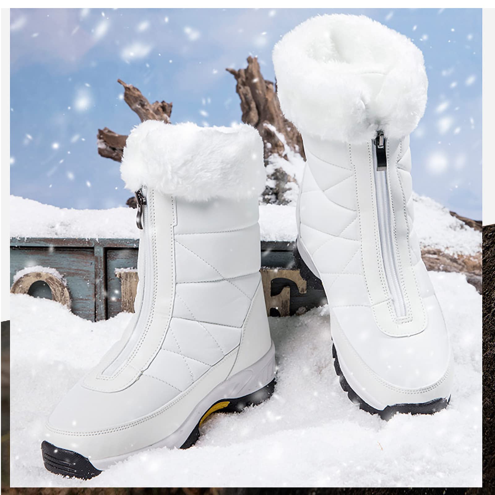 Stivali da Neve Caldi per Le Donne Stivaletti Invernali Impermeabili all'aperto Foderati in Pelliccia Antiscivolo da Donna con Cerniera a metà Tubo Stivali Invernali in Cotone Caldo