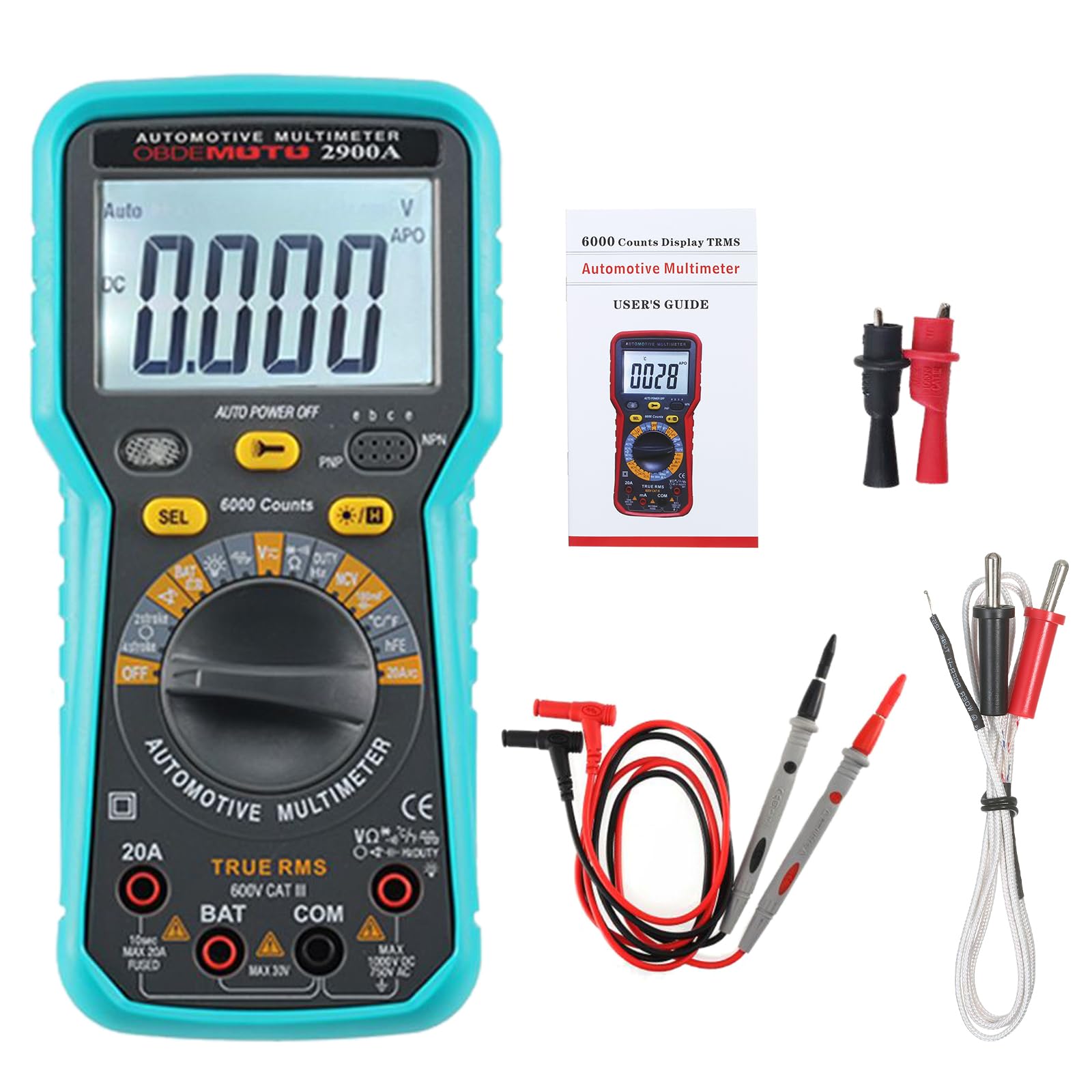 6000 Conteggio LCD Digital Automotive Multimetro Vero Tester Universale RMS con Torcia