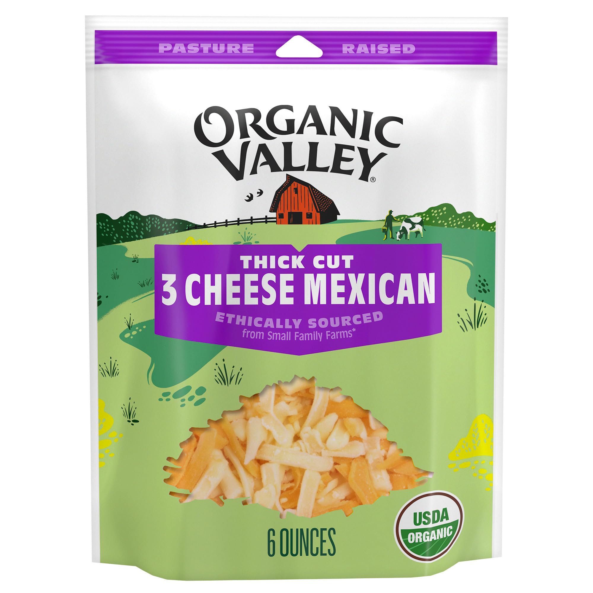 Organic Valley 3 Cheese Organic Thick Cut Shredded Mexican Cheese Blend, 6 oz
