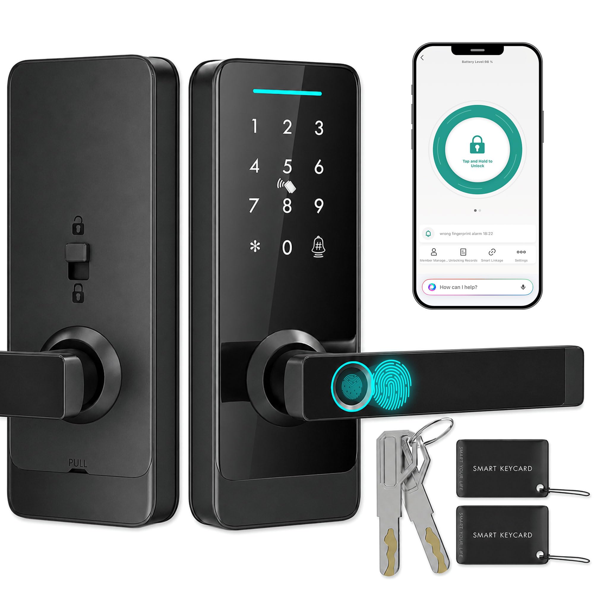 HOMCOM Smart Door Lock Built-in Doorbell Keyless Electronic Lock