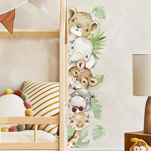 Miniatura 2 de 55.12 x 15.75 pulgadas, calcomanías de pared de animales de selva en acuarela tigre, elefante, cebra, jirafa, hipopótamo, bosque, calcomanías de