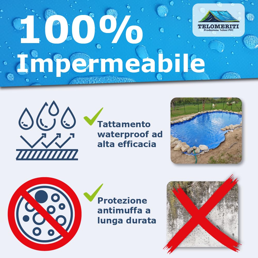 Telomeriti Telone in PVC 650g/m², con Occhielli in Alluminio, Rinforzato, per Camion, Impermeabile, Copritutto da Esterno, Vari Colori, Made in Italy (Verde Scuro, 2,5X2 Metri (5 MQ))