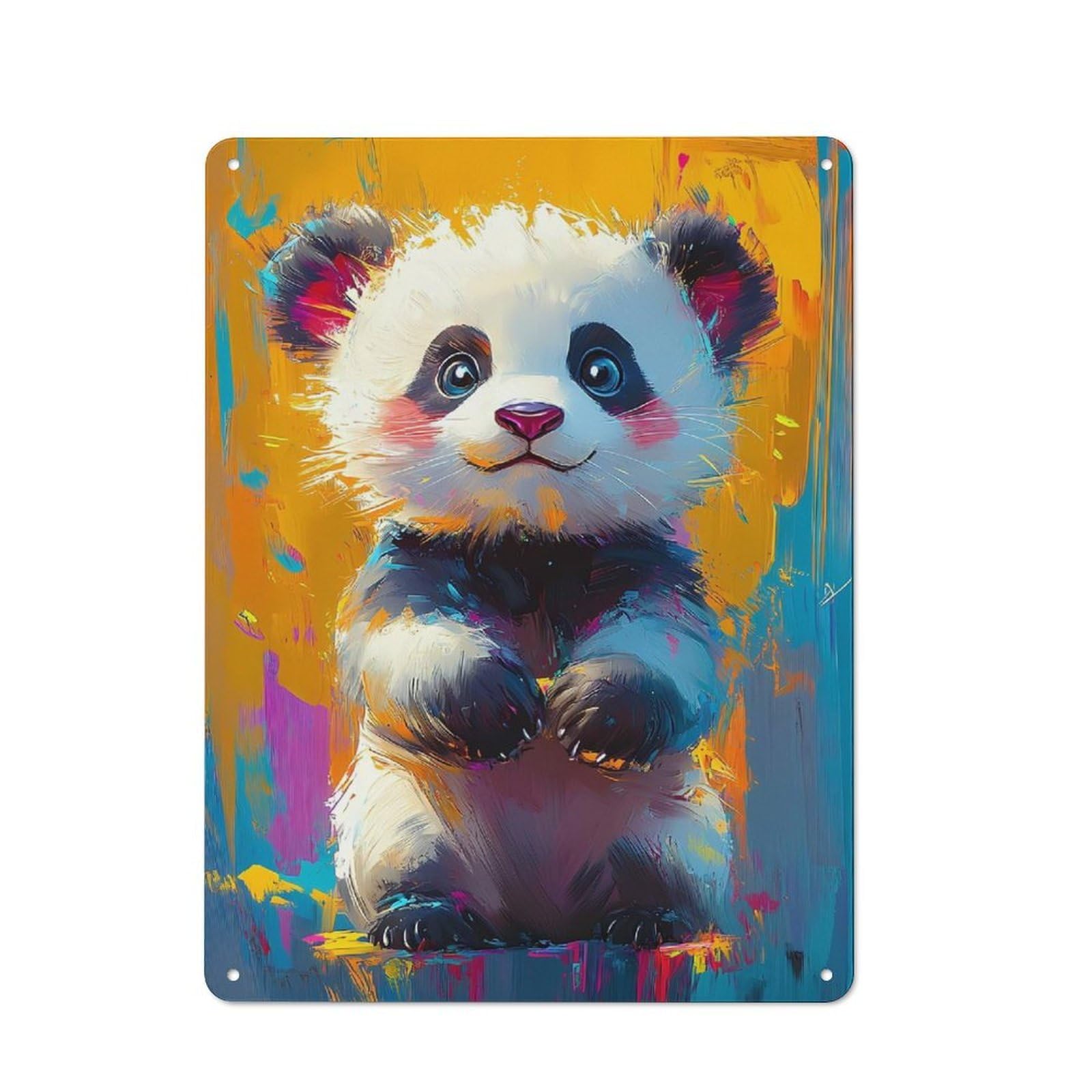 Cute Panda Painting Character Metal Wall Decor 40x30cm, Vintage Metal Sign for Home, Shop, Pub Or Studio Wall