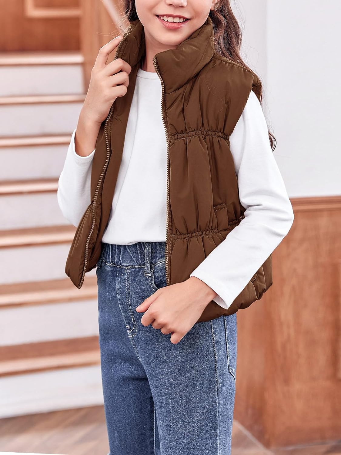 Imily Bela Girls Puffer Vest Stand Collar Sleeveless Warm Jacket Cute Outerwear With Pockets 7-14 Years - Image 4