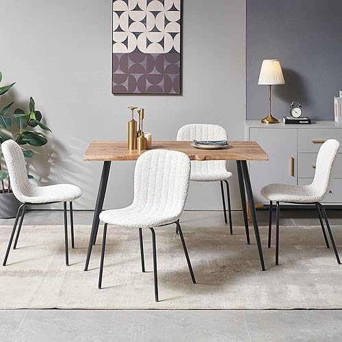 Miniatura 6 de Juego de 4 sillas de comedor, modernas sillas de comedor Boucle con patas de metal negro, cómoda silla de cocina lateral sin brazos para el hogar,