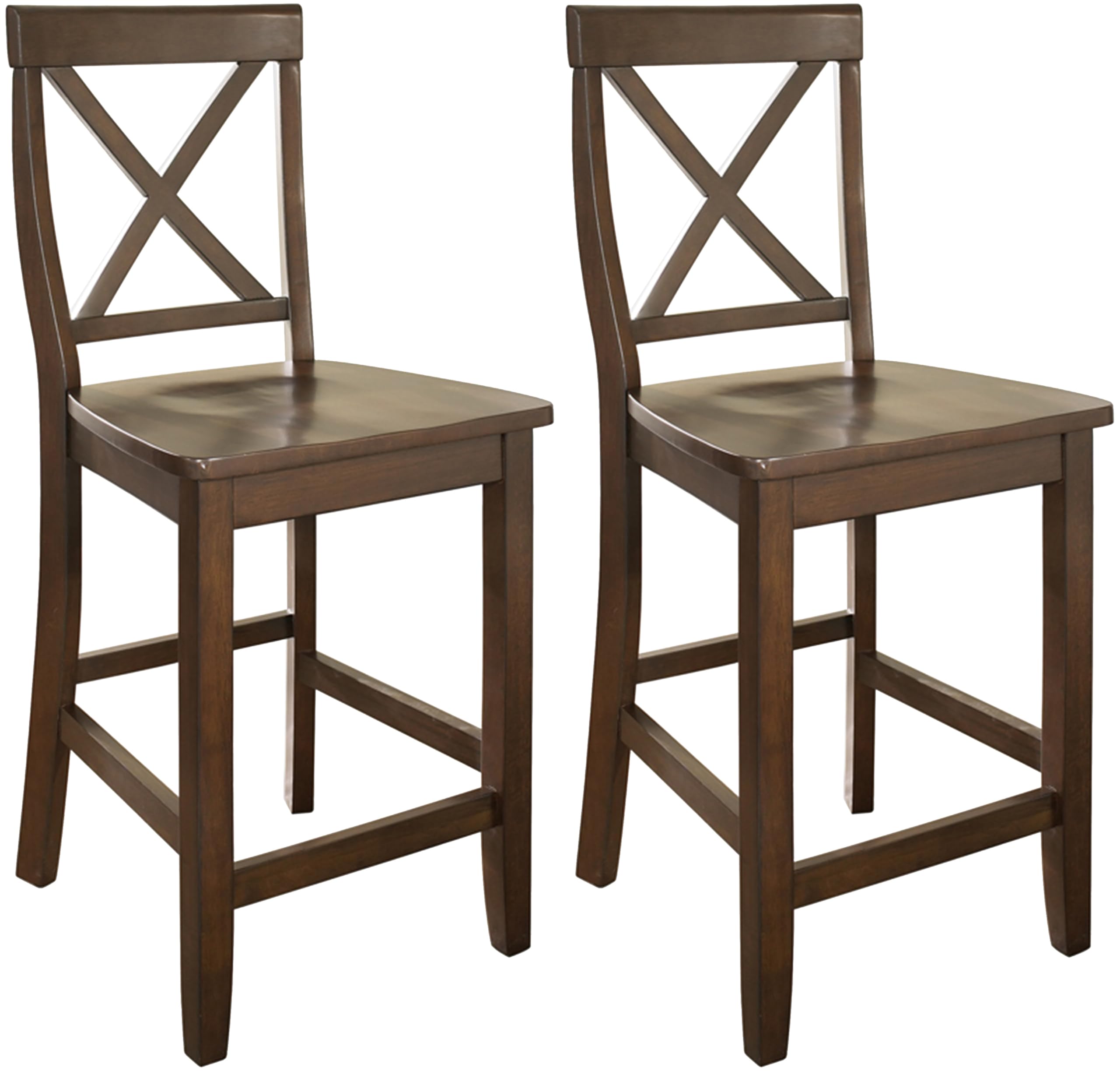 Crosley Furniture X-Back Wood Counter Height Bar Stools Set of 2, Vintage Mahogany, 24-inch
