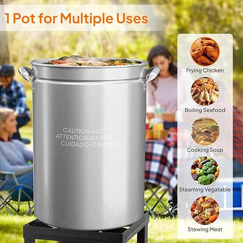 Miniatura 5 de ROVSUN 44QT Olla de Ebullición de Mariscos de Acero Inoxidable con Cestillo Colador, Tapa y Gancho, Olla de Stock Versátil para Hervir Cangrejo,