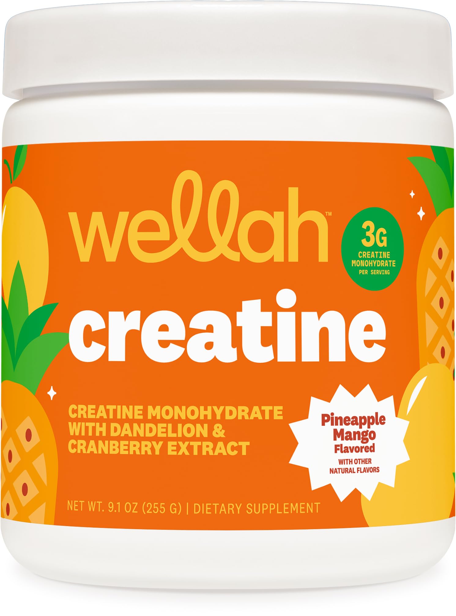 Wellah Creatine for Women - Creatine Monohydrate with Dandelion & Cranberry Extract (50 Servings, Pineapple Mango)
