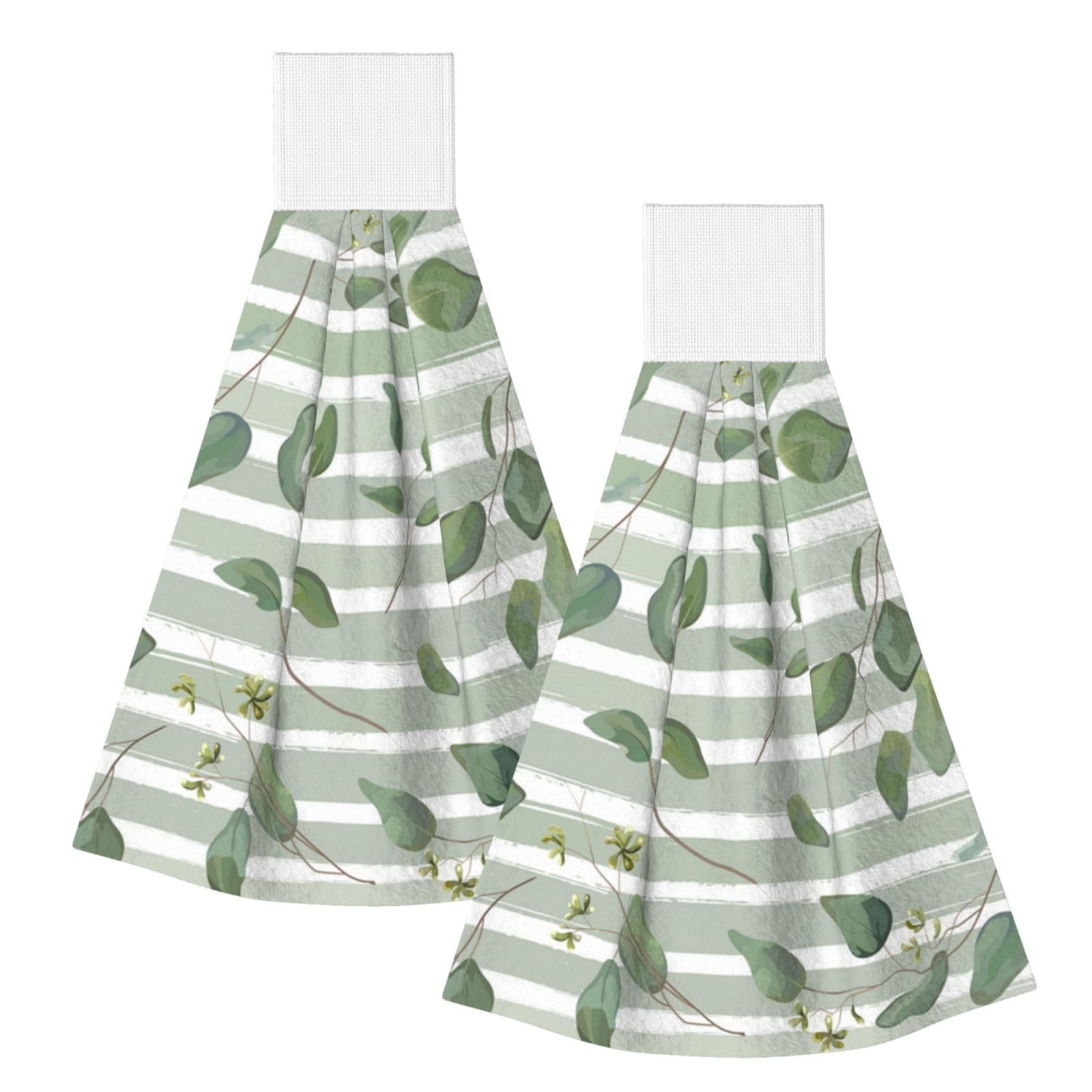 DOPKLNA Green Silver Dollar Eucalyptus, 2 Pcs Hanging Coral Fiber Hand Towels for Bathroom, Absorbent Kitchen Towels