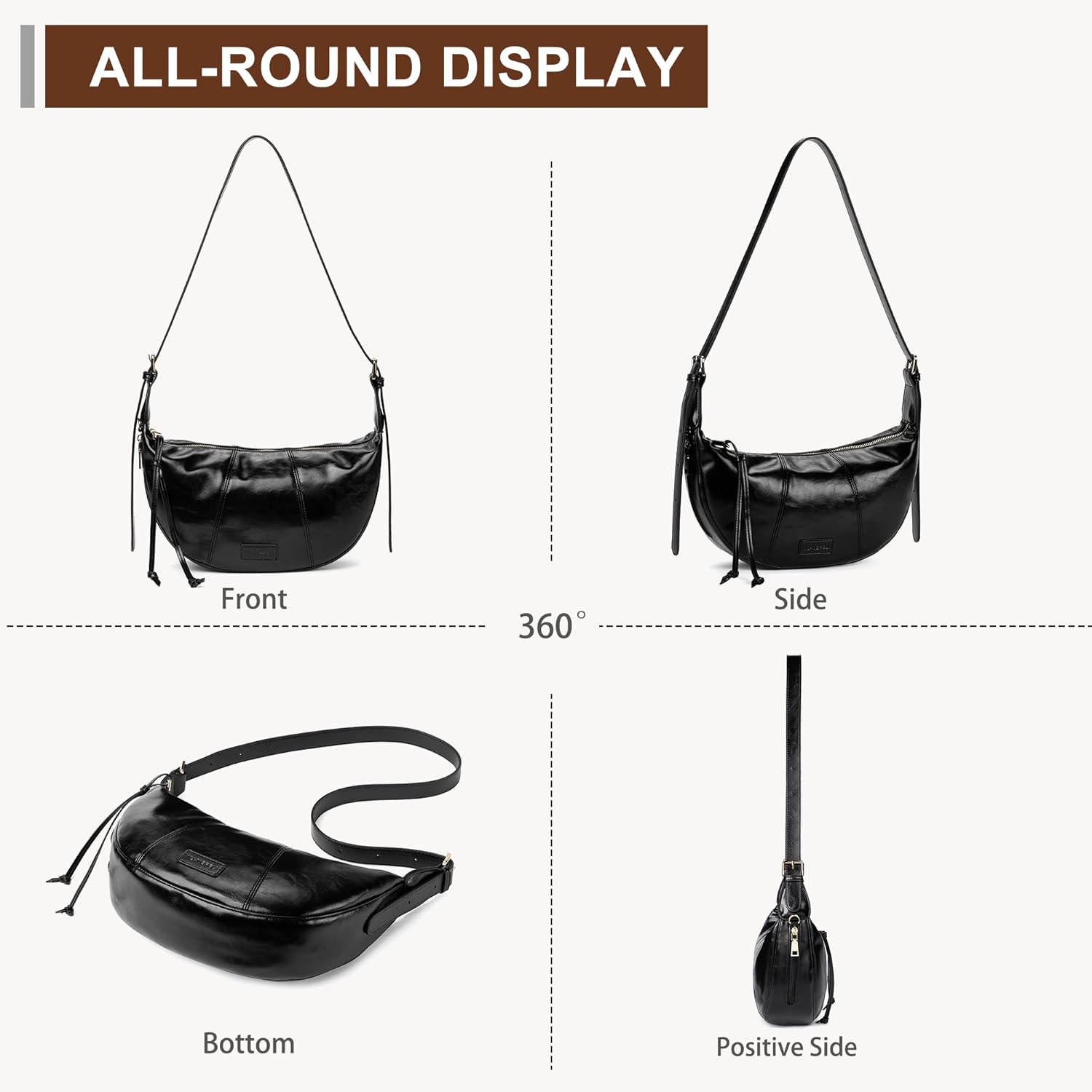 Small Crescent Crossbody Bags for Women Vegan Leather Womens Purse Hobo Shoulder Sling Bag Handbag with Adjustable Strap