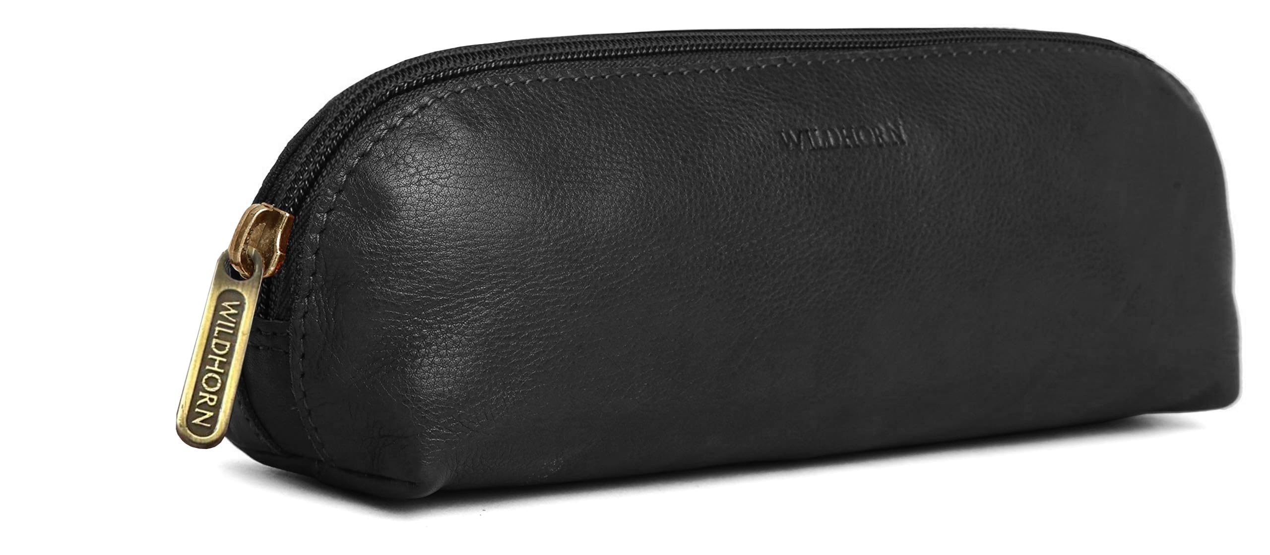 WildHorn Leather Stationery Stylish Simple Pencil Bag Durable Compact Zipper Pencil Utility Case Pouch (Black)-image-37