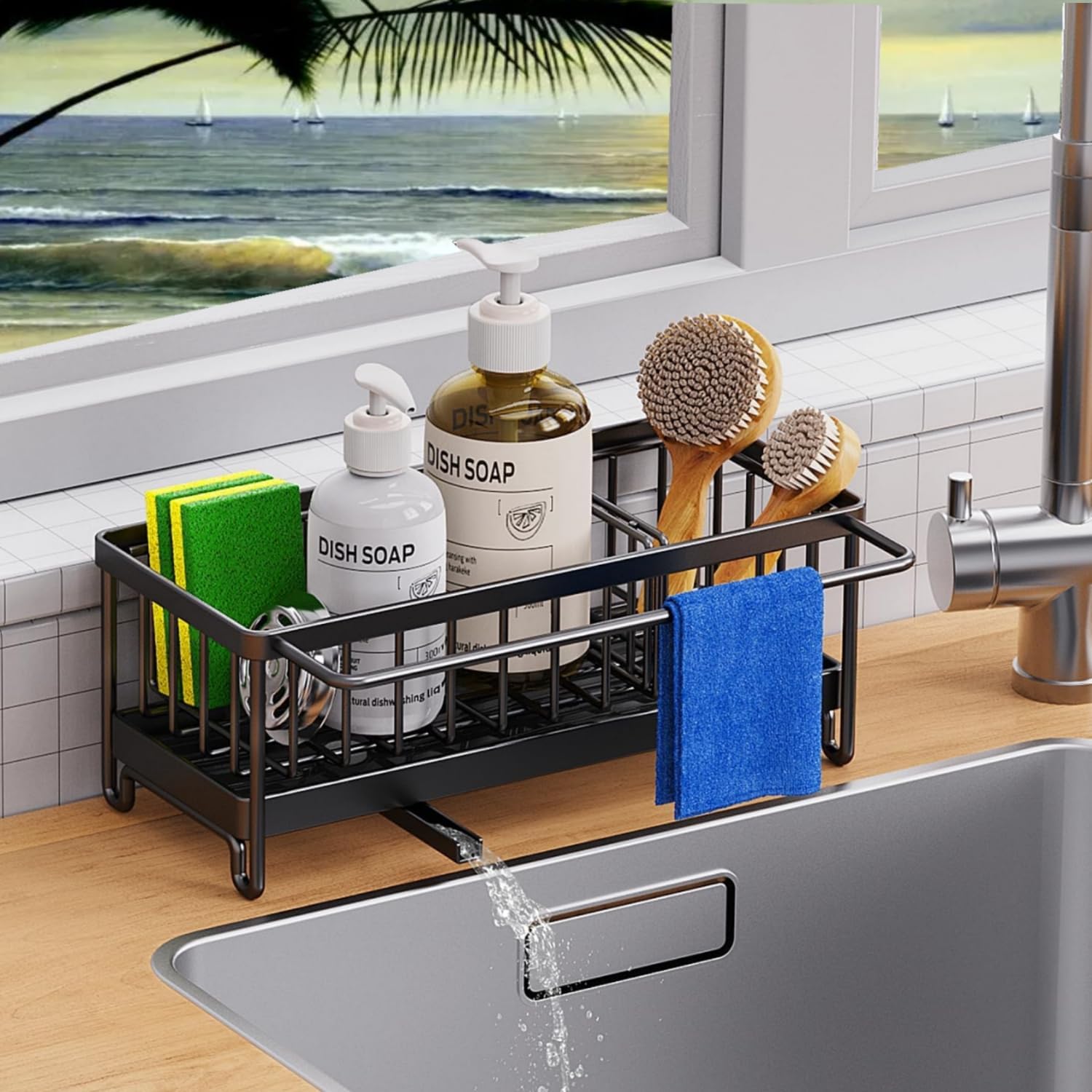 Vassoio per lavello da cucina, autosensibile, portasapone da cucina, porta sapone in silicone, per lavello da cucina, bagno, lavandino, organizer per spugna, dispenser di sapone, lavapiatti, spazzola