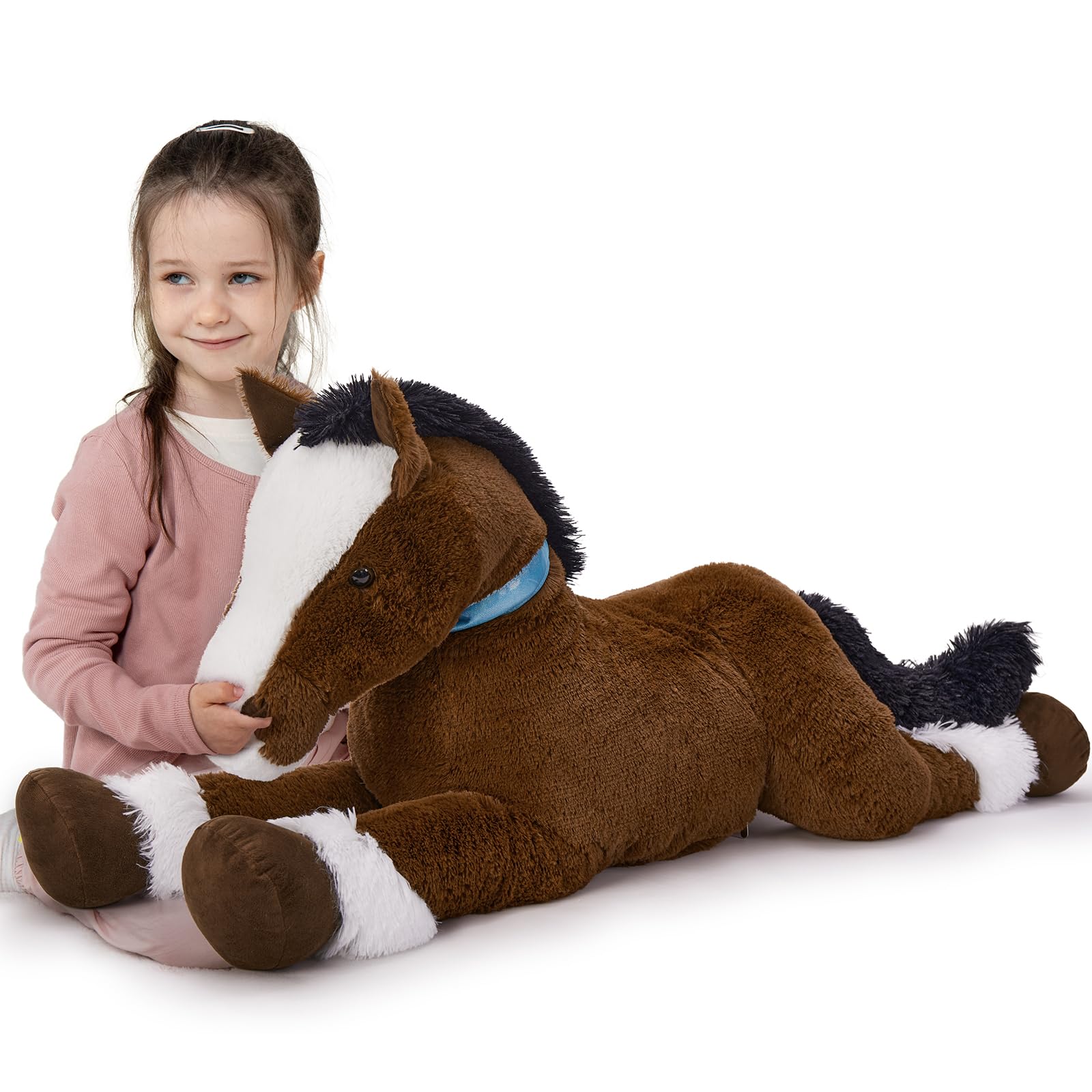 MorisMos 120cm Lang Riesen Pferd Kuscheltier XXL, Kaffeebraun Groß Pony Pferd Plüschtier Stofftier,Geburtstag Weihnachten Geschenk Kinder Baby