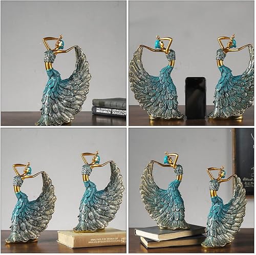 Miniatura 6 de Adorno de bailarina de pavo real para mujer, manualidades de resina, joyería de resina para niña, esculturas de bailarina, decoración del hogar,