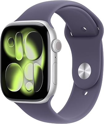 Apple Watch Series 11 GPS + Cellular, Cassa 46 mm in alluminio color argento con Cinturino Sport viola nebbia - M/L