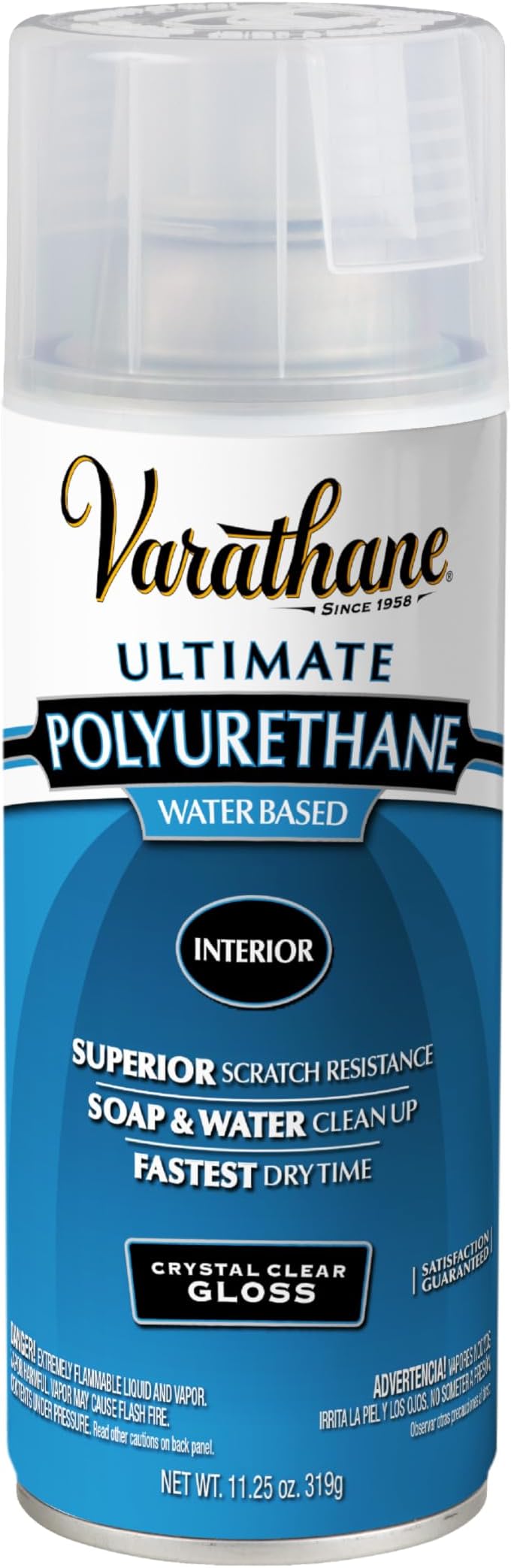 Varathane Water-Based Crystal-Clear Ultimate Polyurethane Spray | Interior Wood Protection | Fast Dry Time | Easy Clean Up | Gloss | 11.25 oz
