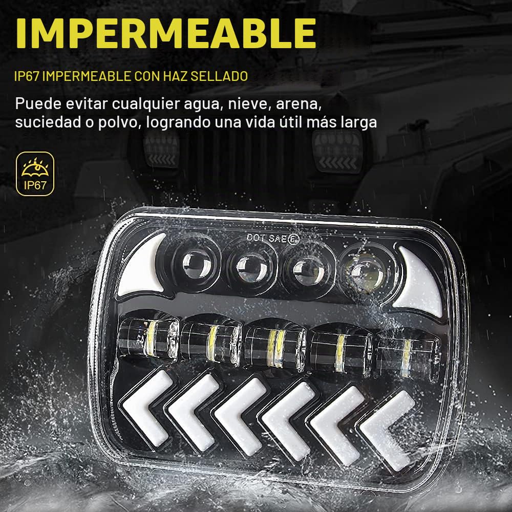 Maimiao 5x7 7x6 LED Faros, H6054 150W DOT Antirreflejos con señal de giro secuencial dinámica DRL, haz sellado alto/bajo para Jeep Cherokee XJ Wrangler YJ Comanche MJ Nissan Ford Chevy GMC (2 PCS)