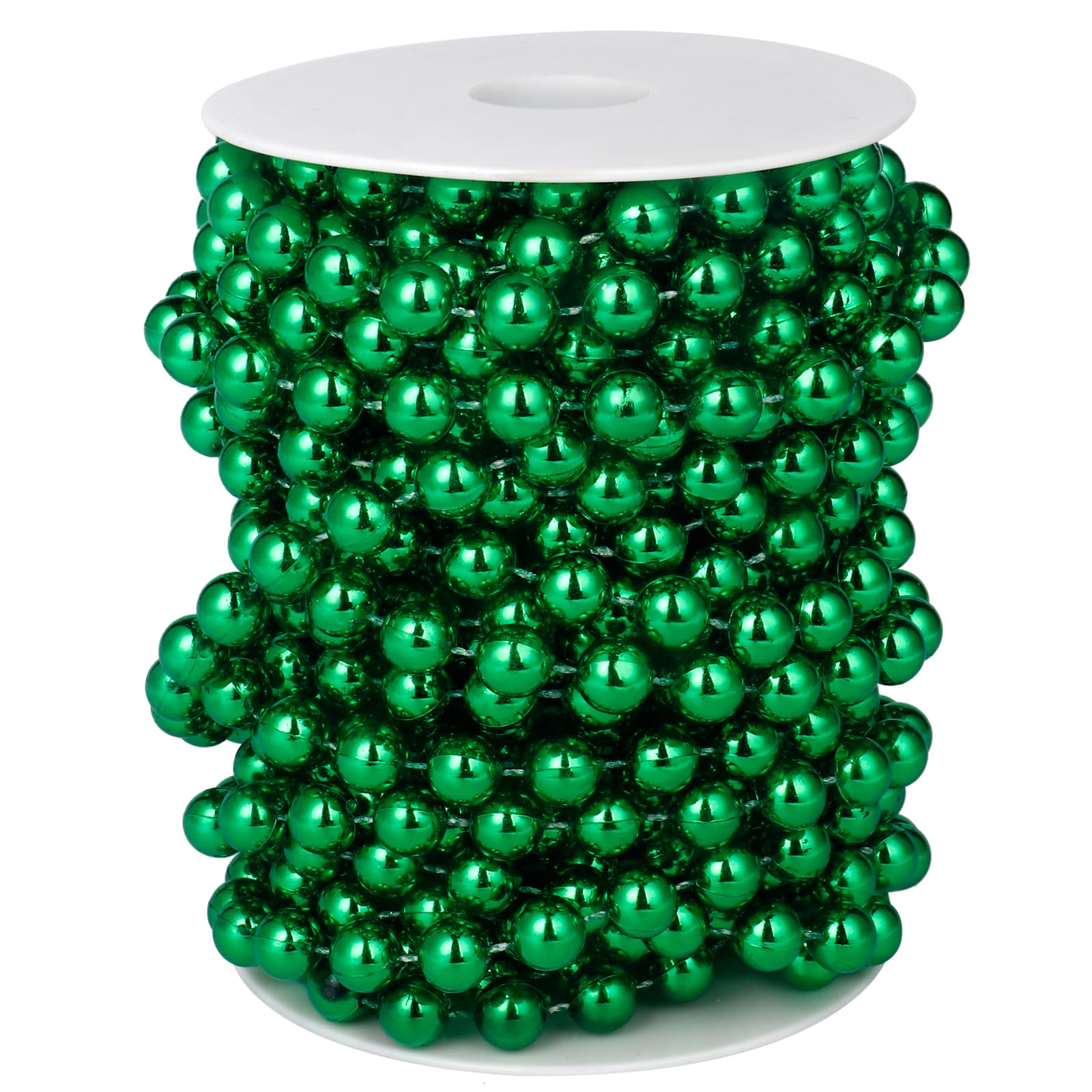 [33 Feet] Green Pearl Beads Garland, 10MM 11 Yards Green Faux Pearl Beads String Roll Bulk for DIY Craft Christmas Tree Wedding Party Decoration