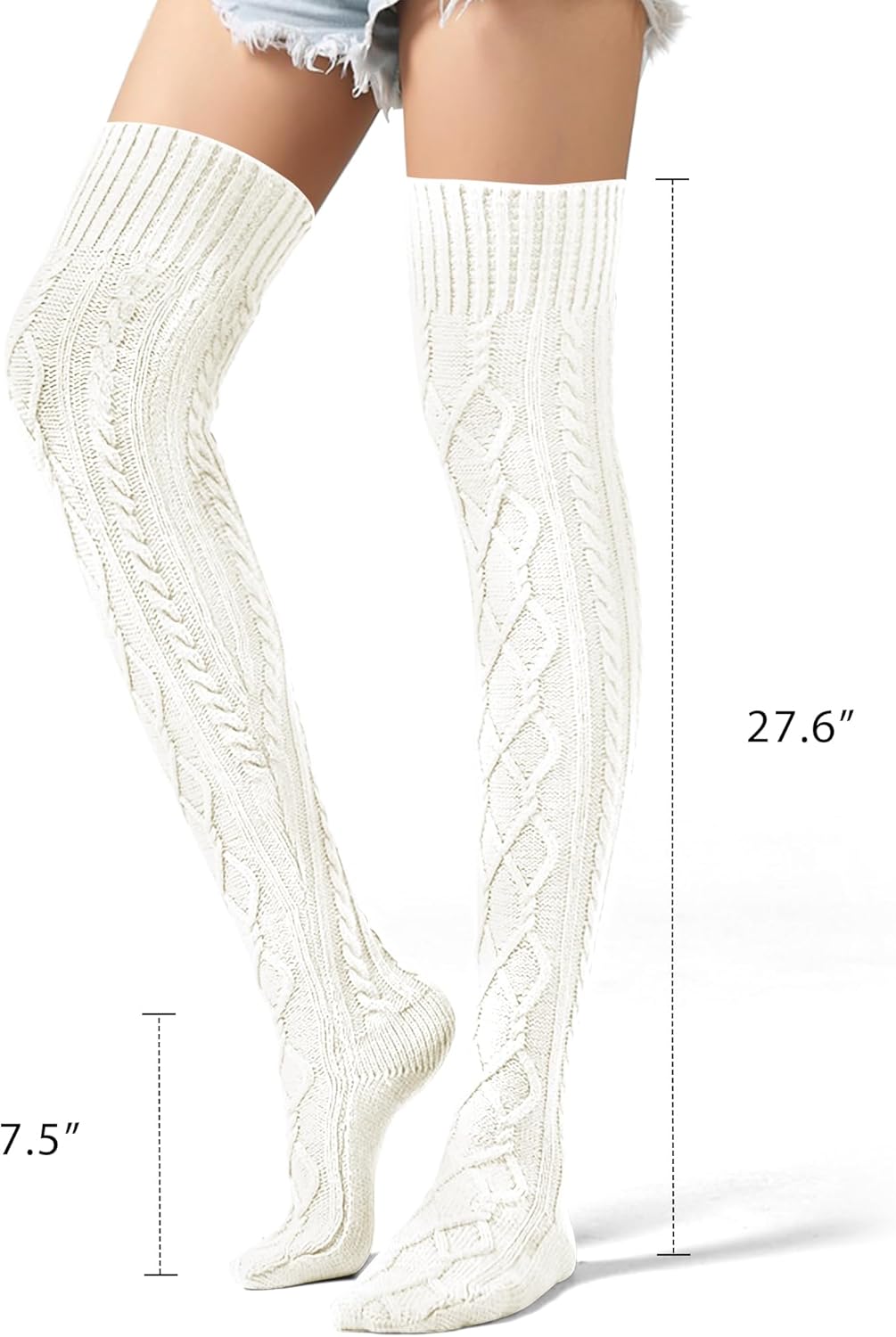 VIBILIA Thigh High Socks Cable Knit Winter Boot Socks Over the Knee Extra Long Non-Slip Leg Warmers for women - Black - Image 3