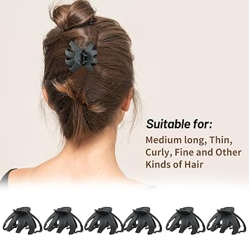 2.8 Inch Medium Octopus Hair Clips for Women, Black Matte Hair Claw Clips for Thin Fine Hair, Strong Hold Non-slip Spider Hairclips Jaw Clip