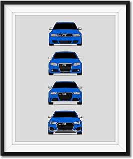 Audi RS4 Generations (B5 RS4, B7 RS4, B8 RS4, B9 RS4) Inspired Poster Print Wall Art Handmade Decor of the History and Evolution of the Audi RS4 (Unframed)