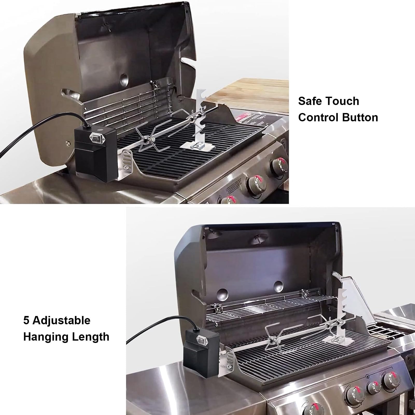 Kit de Asador Universal para Parrillas, Parrilla Eléctrica de Barbacoa con Capacidad de Carga de 33 Lb con Motor, Varilla Hexagonal de 29 Pulgadas (Enchufe europeo 220V 50Hz)
