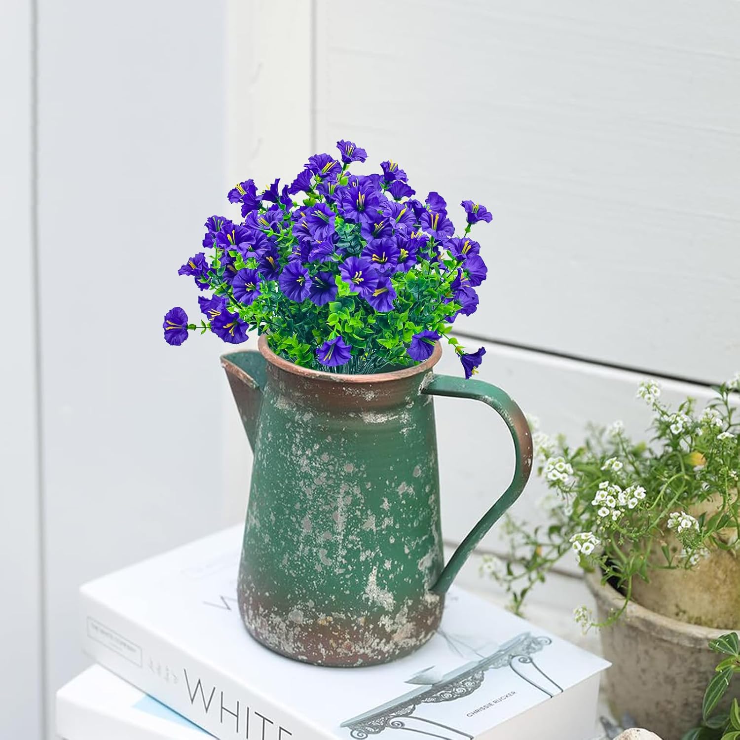 8 Bundles Artificial Fake Flowers for Outdoor - UV Resistant Fake Flowers Outdoor Faux Plastic Plants for Outside Patio,Porch,Garden Décor(Purple) - Image 9