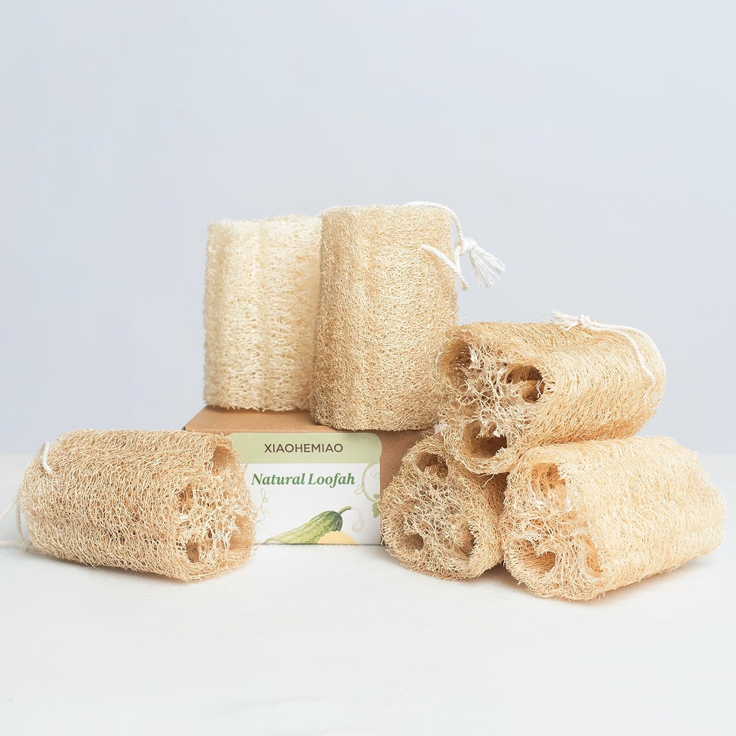 Natural Loofah 6-Pack, 4 Inch 100% Plant Fiber Exfoliating Sponge, Ideal for Men & Women, Spa & Shower Use