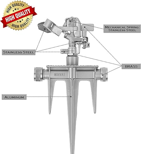Miniatura 4 de Morvat Aspersor de agua de impacto ajustable para patio y jardín, niquelado, cabezal de latón y sistema de riego de estacas de aluminio con rotación