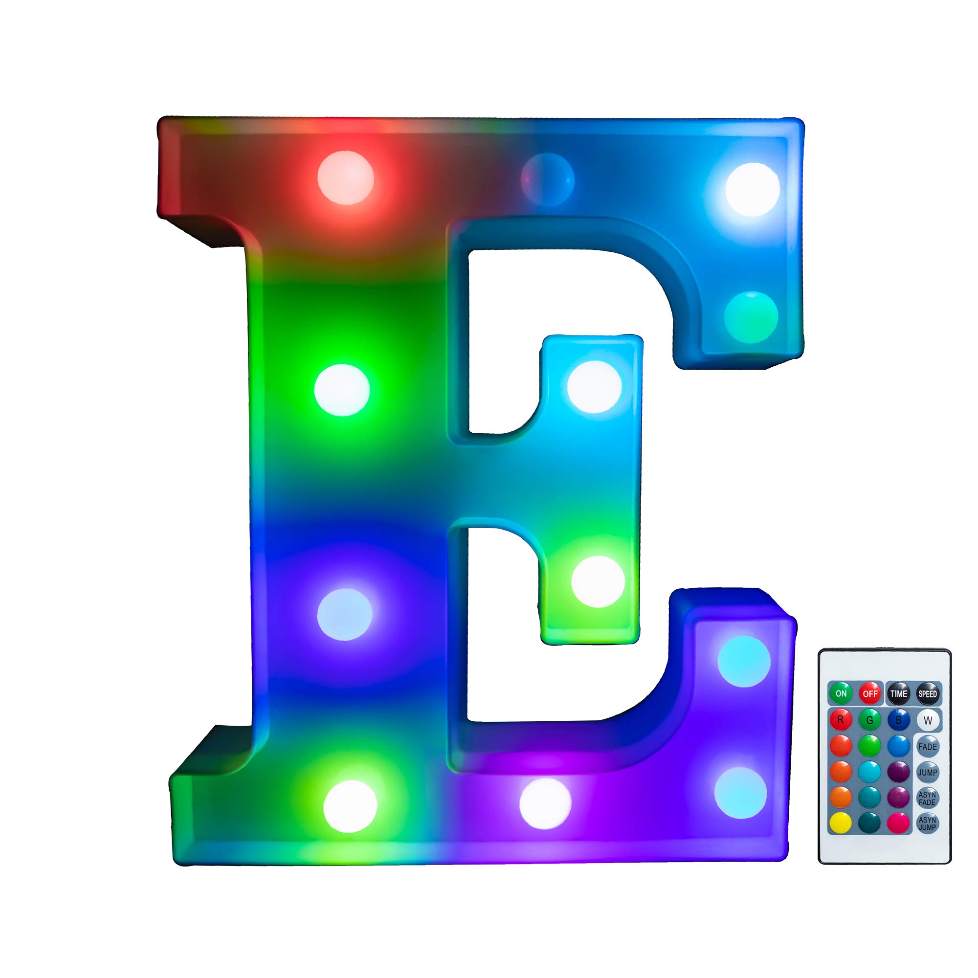 Foaky Colorful LED Letter Lights with Remote,Marquee Light Up Letters Sign for Night Light Wedding/Birthday Party Battery Powered Christmas Lamp Home Bar Decoration(E)