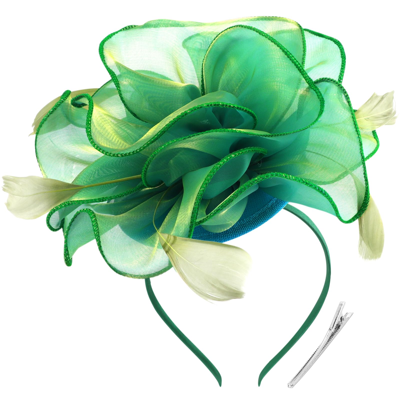 DRESHOW Fascinators Hat for Women Cocktail Tea Party Headwear Flower Mesh Ribbon Feathers Headband