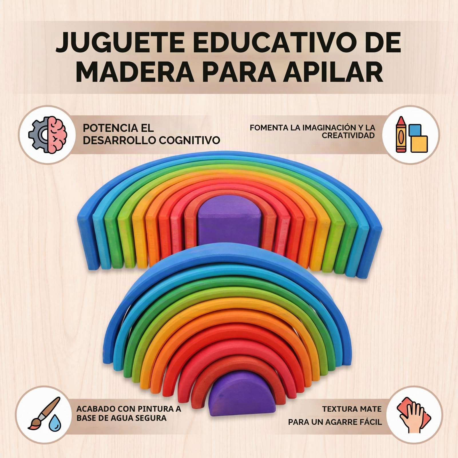 Bewinner Bloques Apilables de Madera Coloridos, Juguete de Anidación para Niños, Tiempo de Juego Educativo