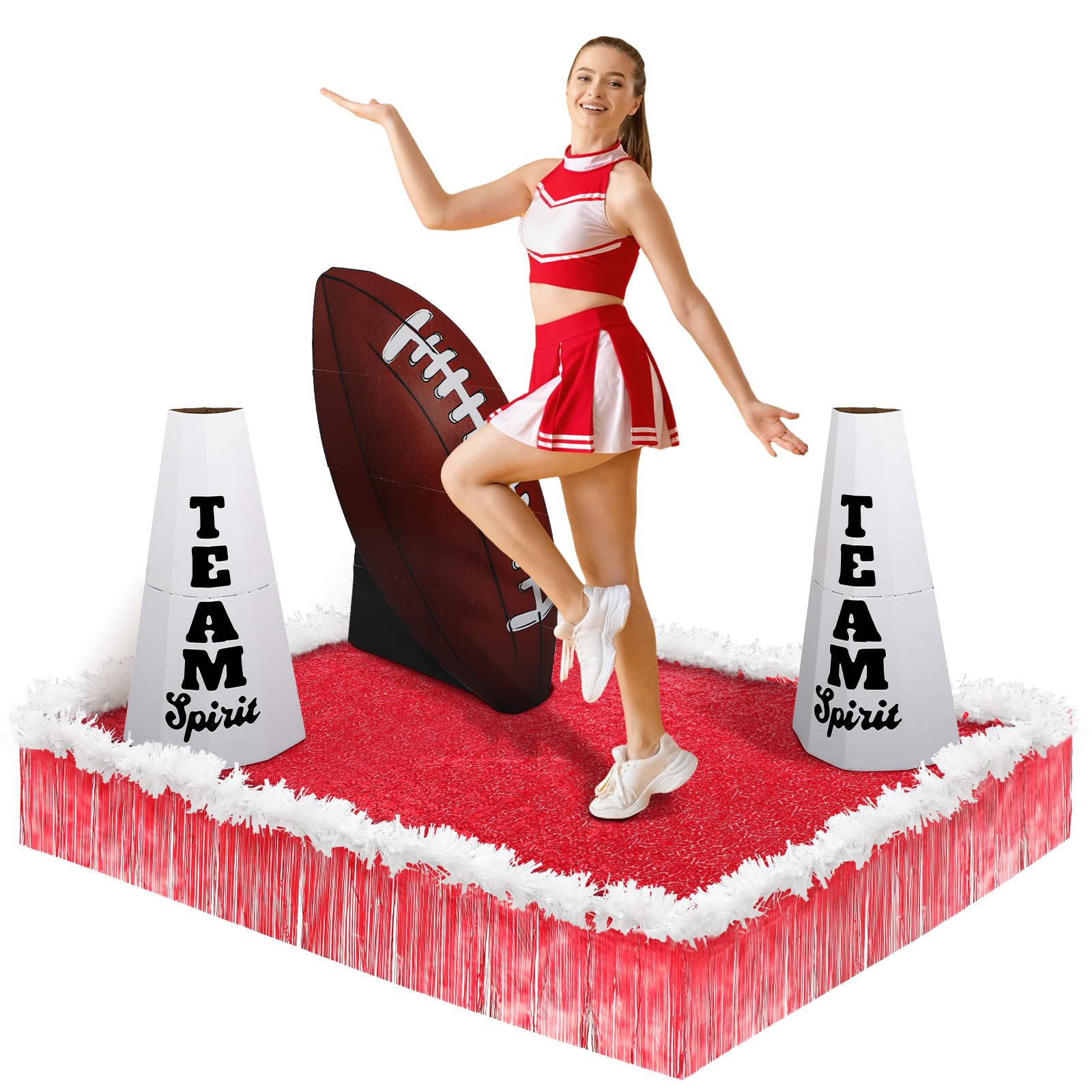 Sosation Red 11pcs Football Parade Float Decorations for Trailer Team Spirit Day Cheerleader Float Decor Football Stand up Cutout Metallic Fringe Garland Floral Sheeting Backdrop