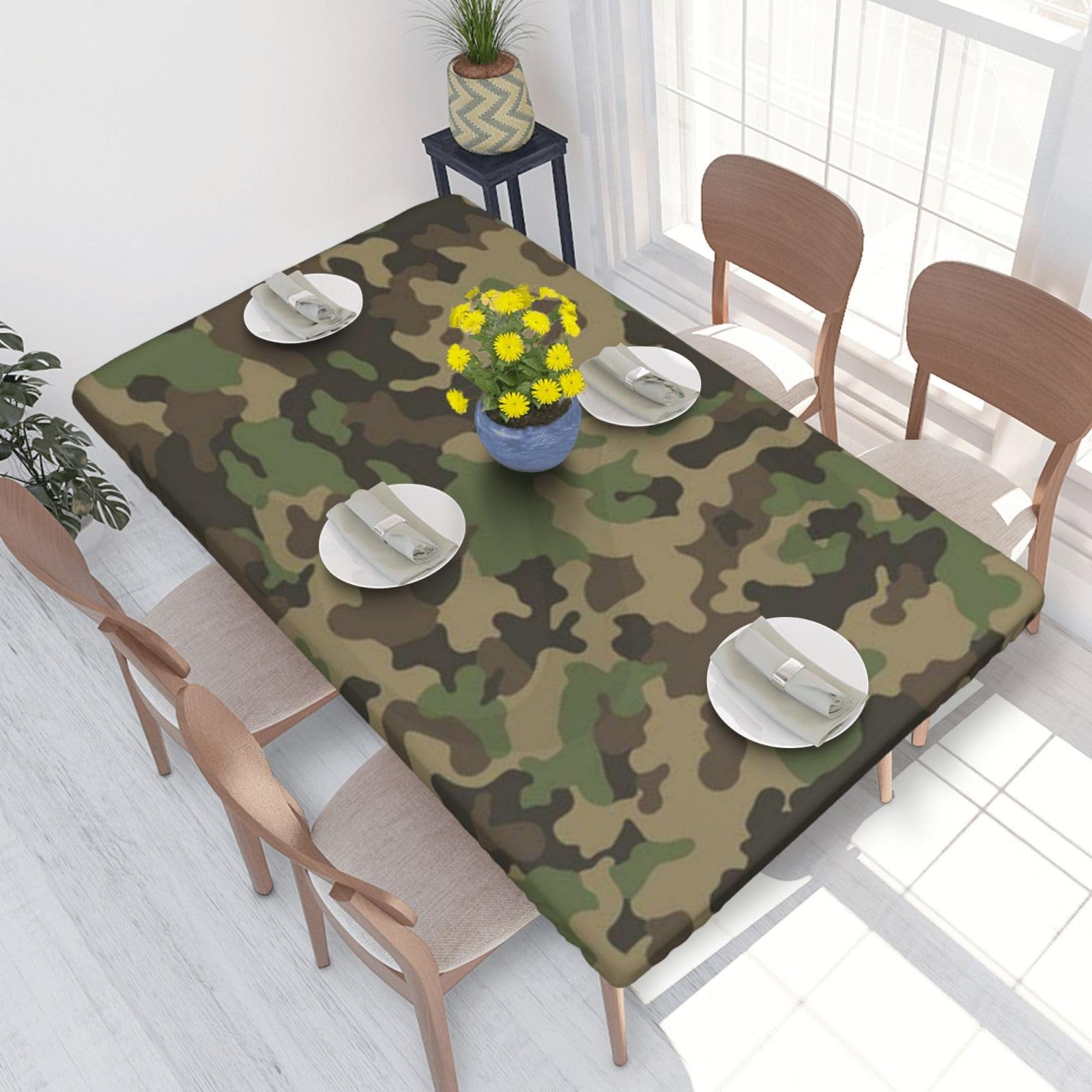 BNVSADC Green Camouflage Printed 4FT Tablecloth 122x76 CM Polyester Kitchen Water Resistant Table Cloth Dining Table Decoration Table Covers
