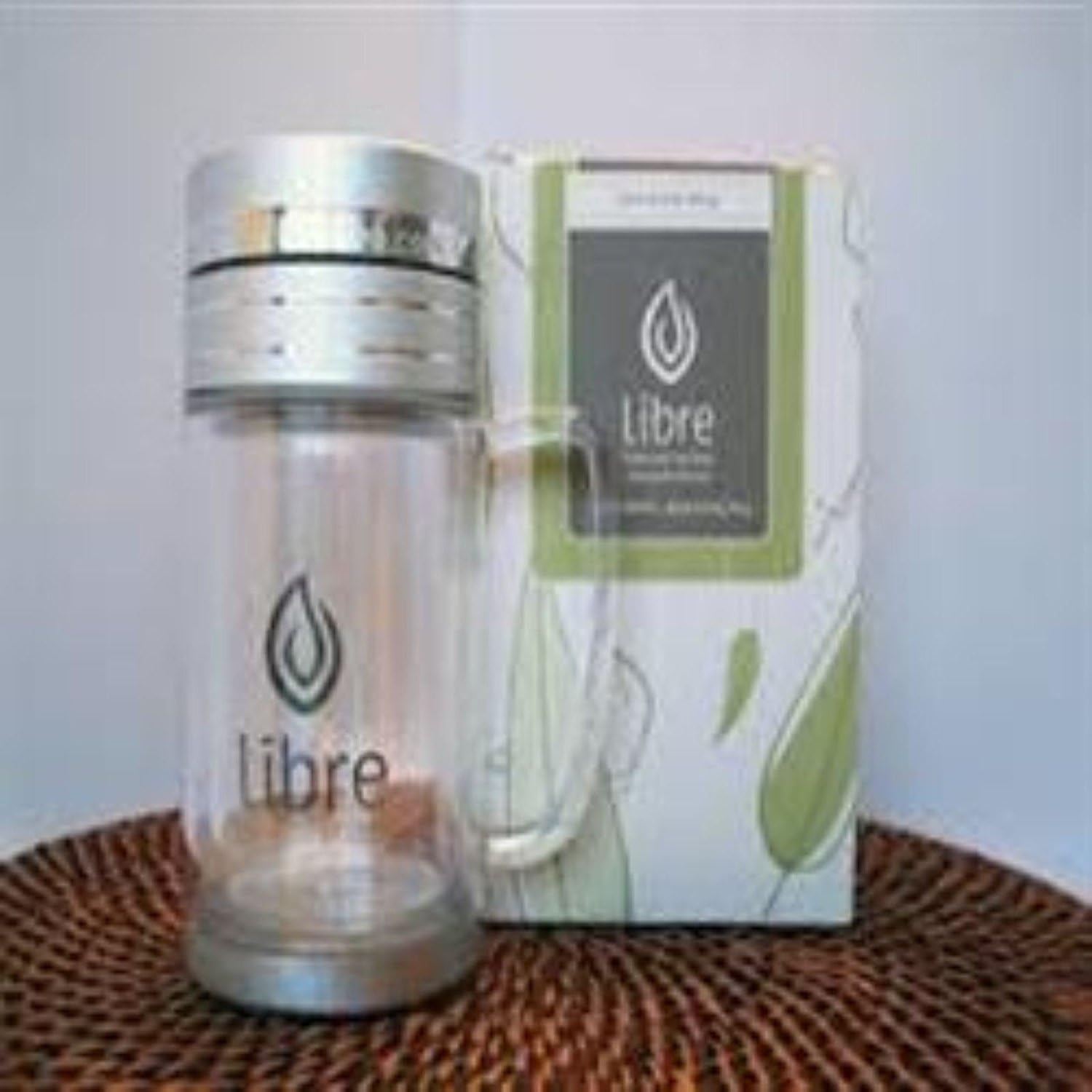 Libre 9.5 oz Thermal Double Walled Glass and Polycarbonate Mug with Stainless Steel Tea Filter