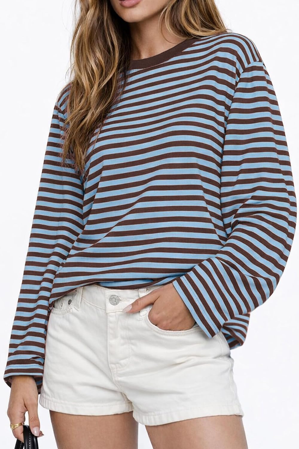 CHYRII Women Oversized Striped Long Sleeve T Shirt Fashion 2026 Crewneck Casual Fall Spring Tops Y2K Clothes