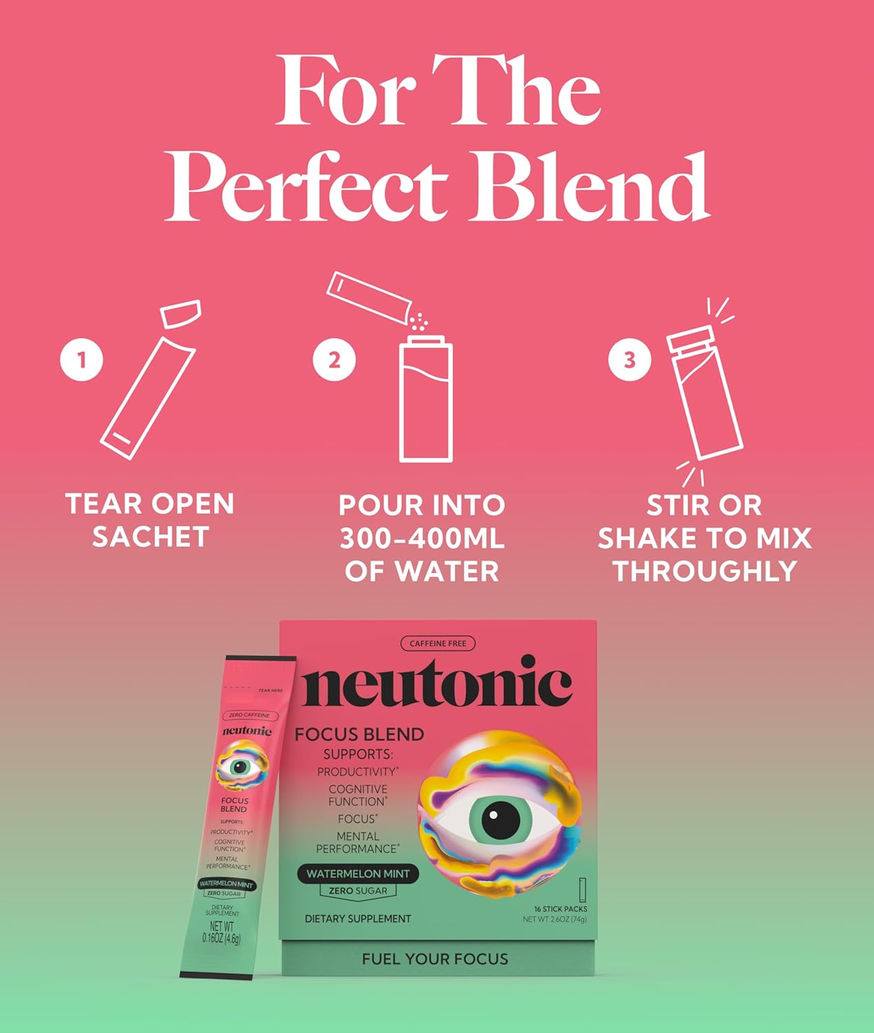 Neutonic Nootropic Focus Blend Powder | Watermelon Mint 16 Sticks | Caffeine Free, Zero Sugar | Support Memory, Mental Clarity, Cognitive Function | Boost Focus, Energy, Brain Health - Image 9