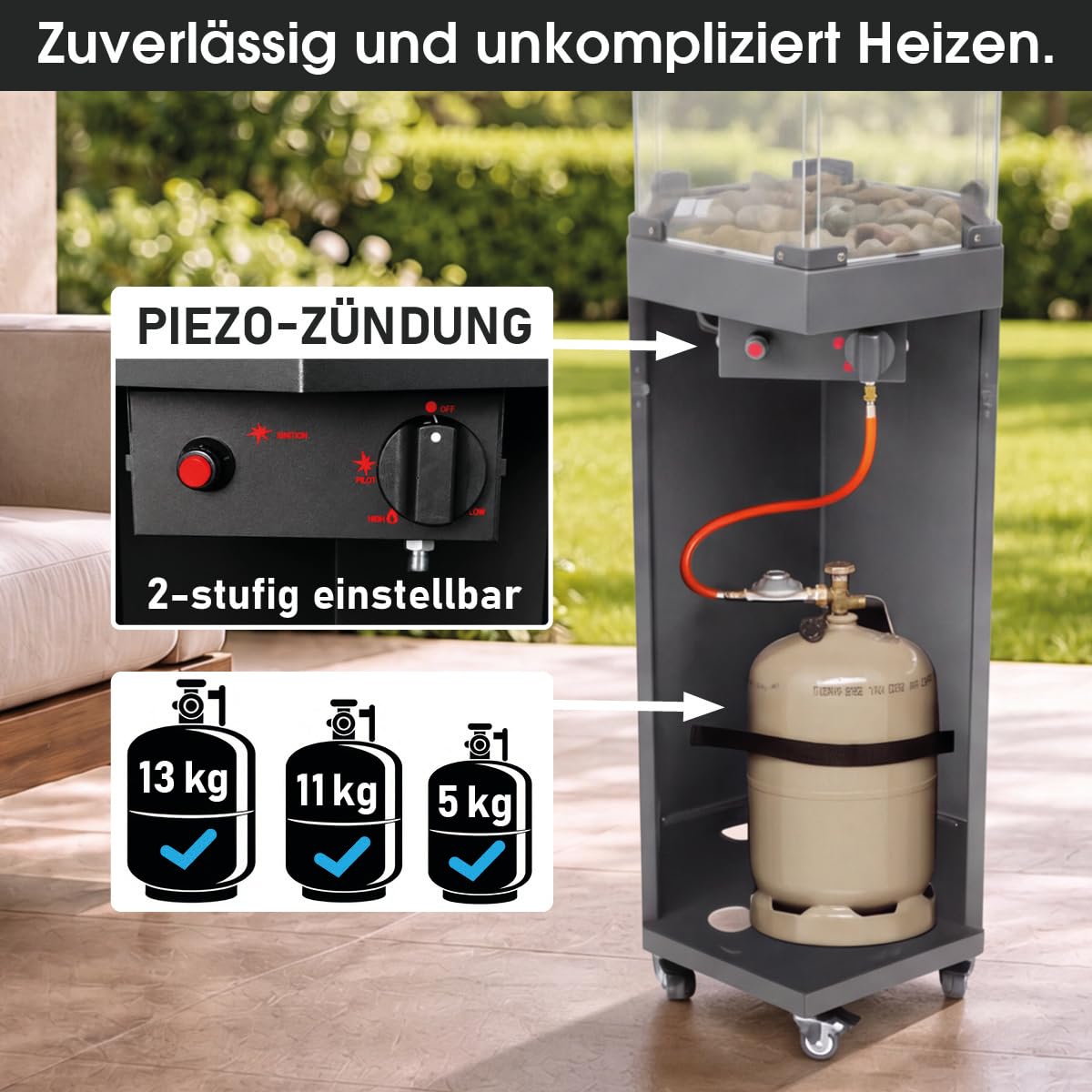 BRAST Gasheizer Gasheizstrahler FLAME | 2-stufige Heizleistung 4 oder 8 kW