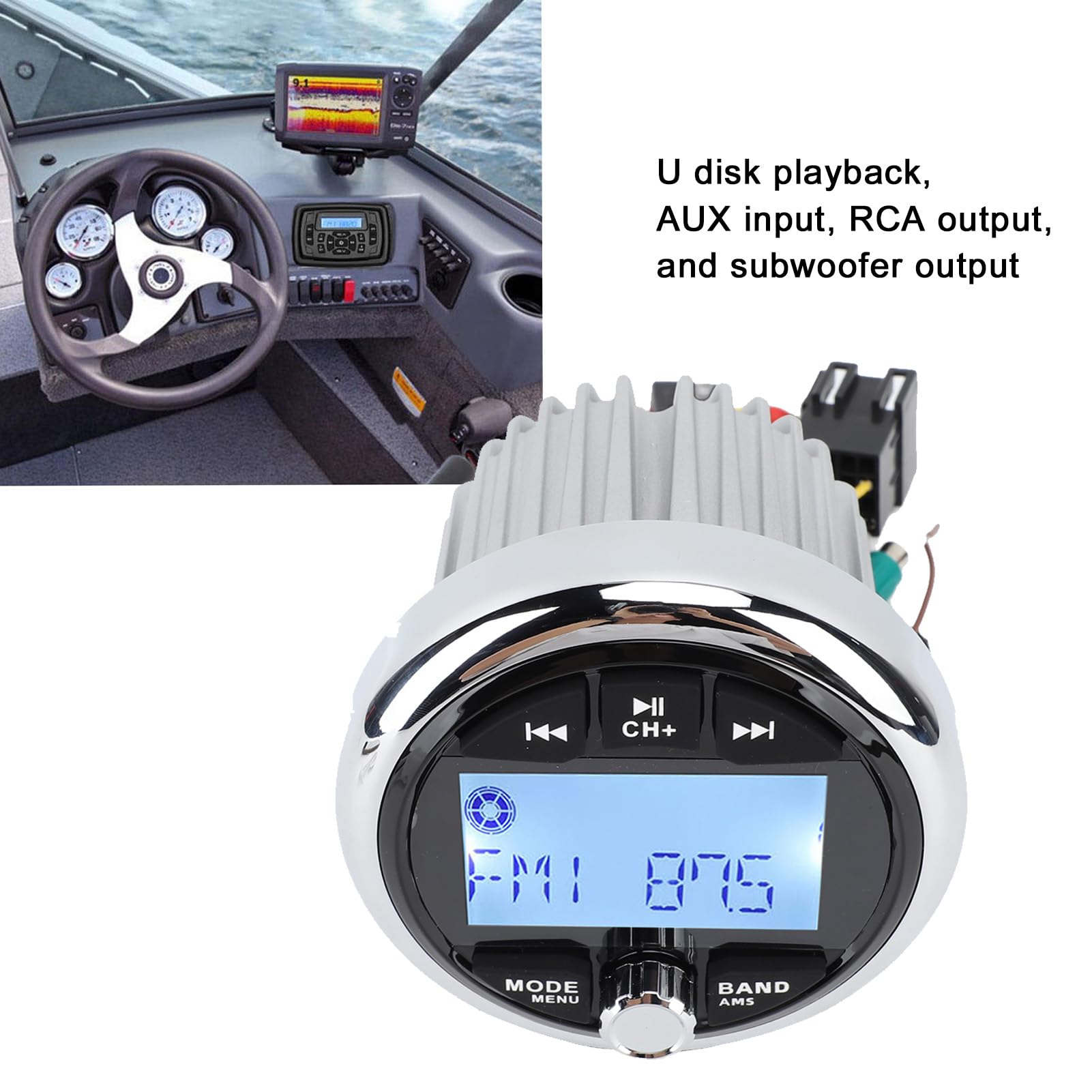 Marine-Radio, Marine-Stereo-Bluetooth-Marineradio, 12 V, Aluminiumlegierung, Staubdicht, Wasserdicht, Verlustfreie Musik, Digitale Medien, MP5-Player für Yachten, Wohnmobile, Boote