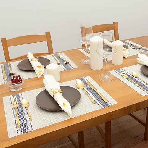 Miniatura 4 de Niviy Juego de 4 manteles individuales color azul beige de 12 x 18 pulgadas, resistentes al calor, antideslizantes, lavables, duraderos, para